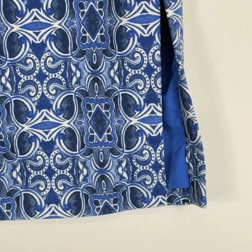 Moulinette Soeurs Pencil‎ Skirt Womens 2 Blue Floral Art Deco Boho Mediterranean